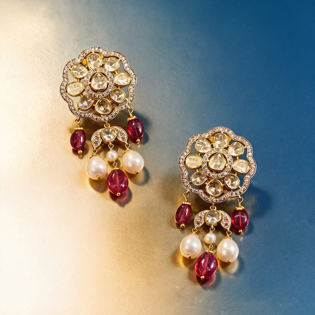 Petra Polki And Diamond Long Earrings