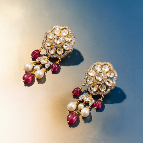 Petra Polki And Diamond Long Earrings