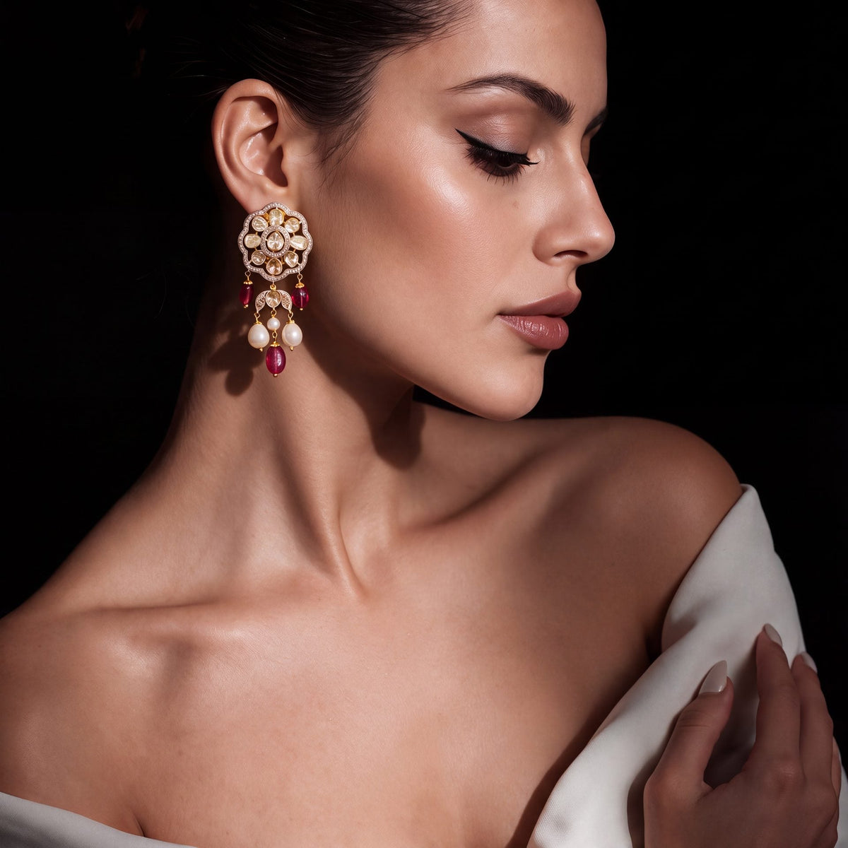 Petra Polki And Diamond Long Earrings