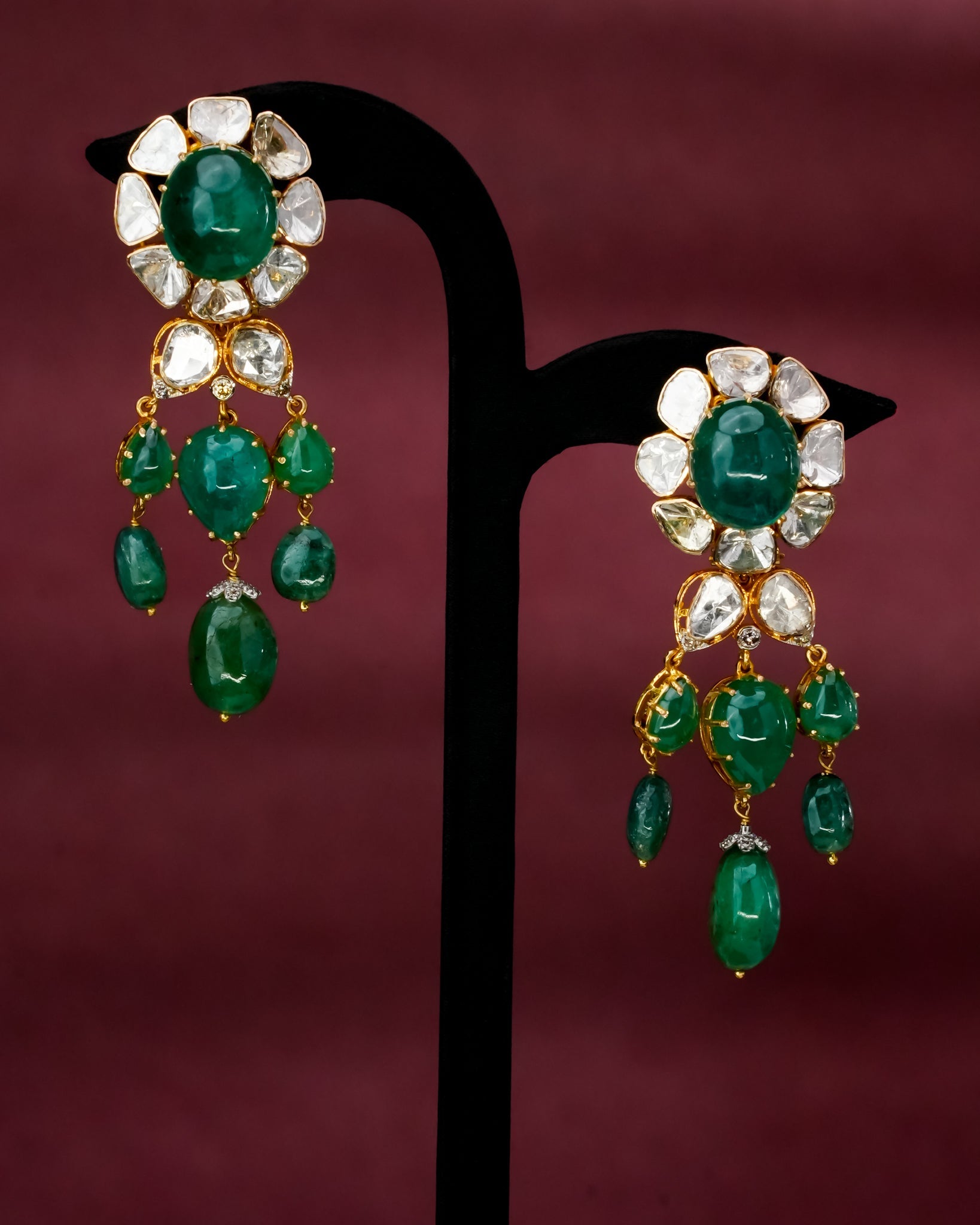 Arya Polki And Diamond Long Earrings