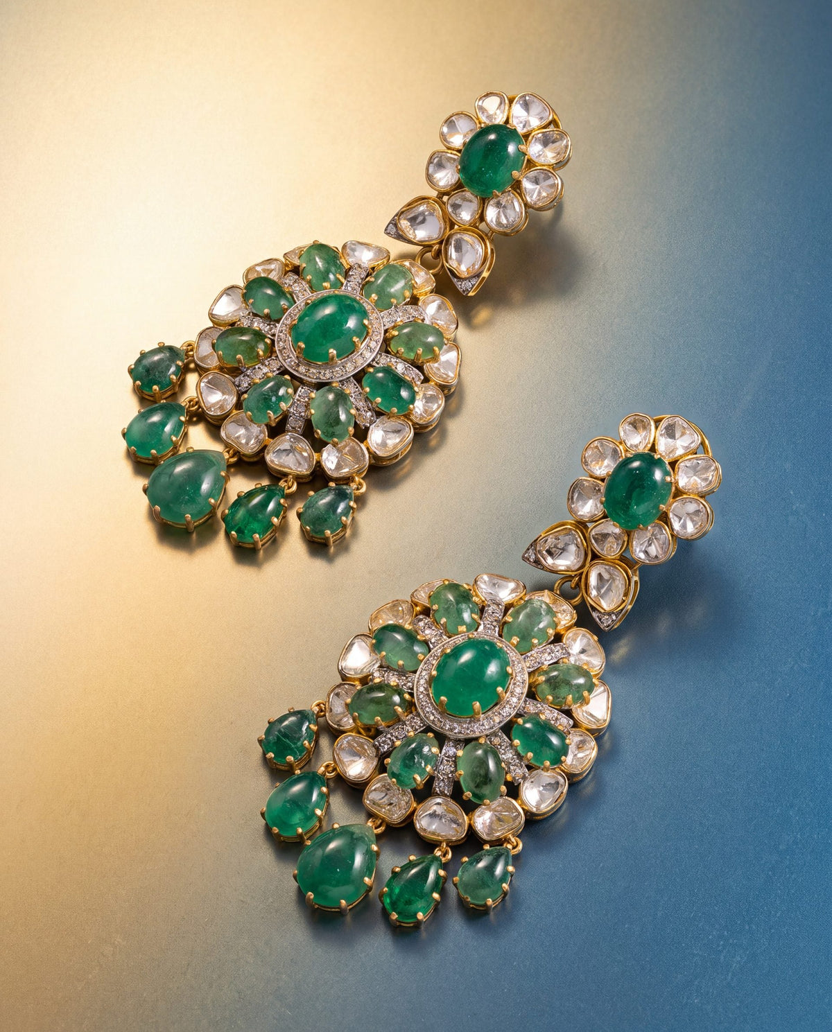 Zubeda Polki And Diamond Long Earrings