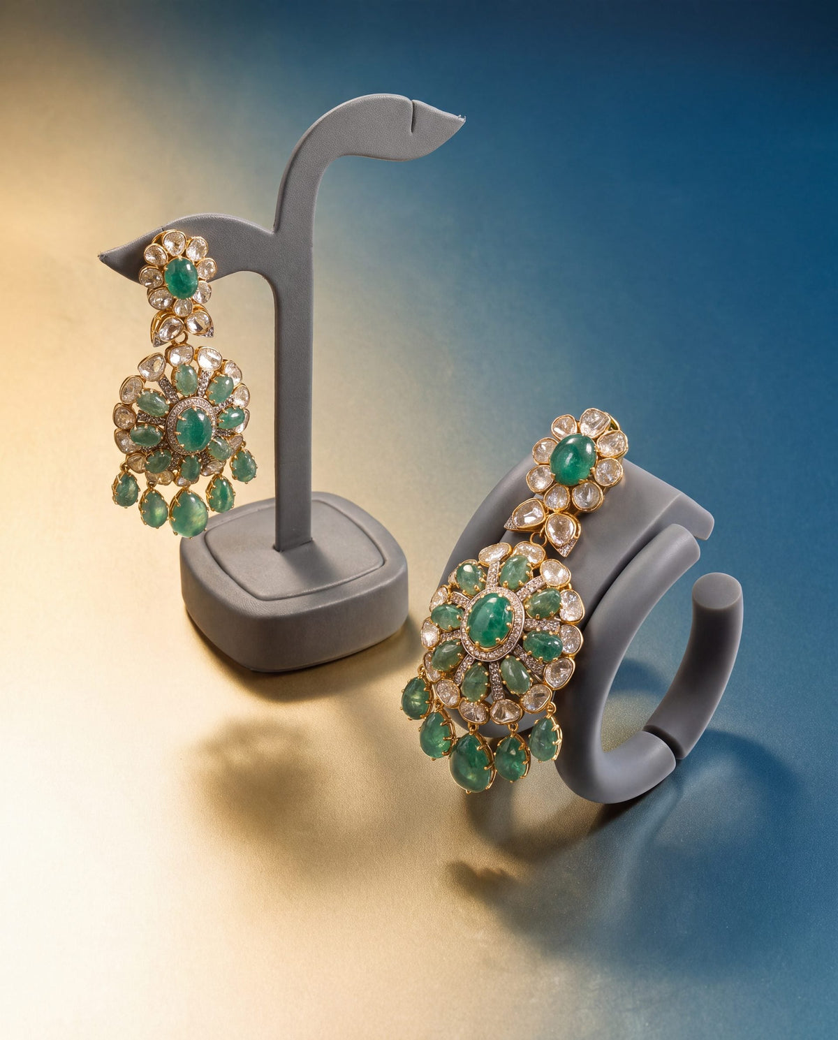 Zubeda Polki And Diamond Long Earrings