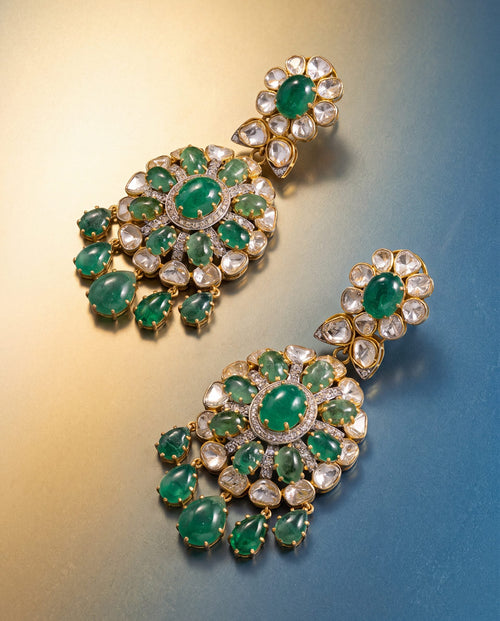 Zubeda Polki And Diamond Long Earrings