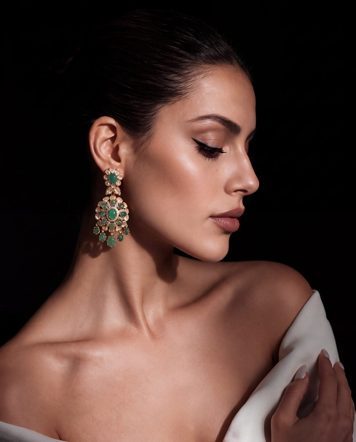 Zubeda Polki And Diamond Long Earrings