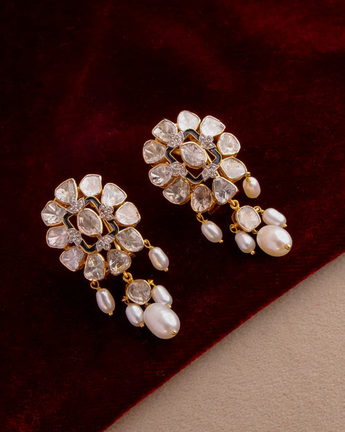 Lydia Polki  And Diamond Long Earrings