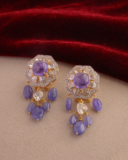 Zee Choker And Mahima Long Earrings Polki And Diamond Set