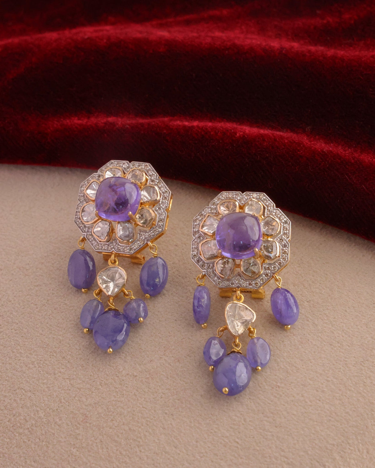Zee Choker And Mahima Long Earrings Polki And Diamond Set