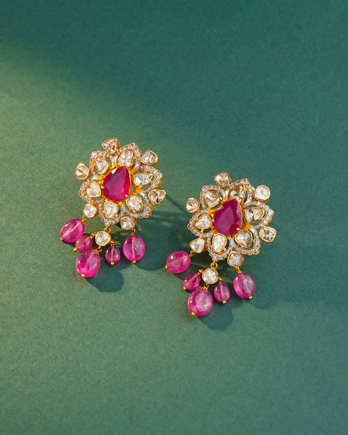 Aaniha Polki And Diamond Long Earrings