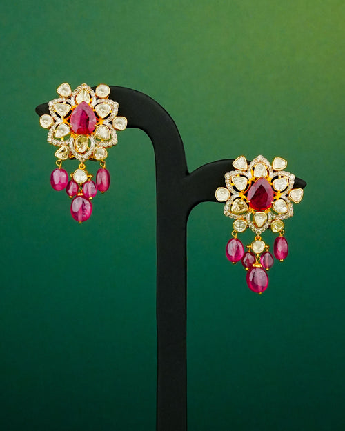 Aaniha Polki And Diamond Long Earrings