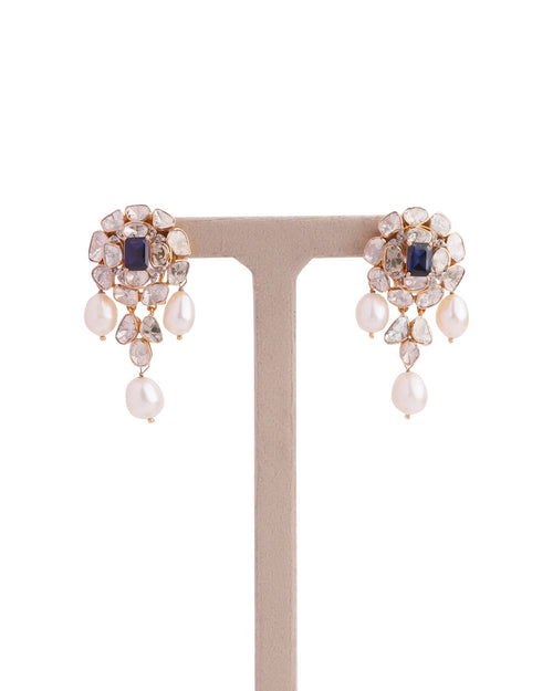 Kruti Polki And Diamond Long Earrings