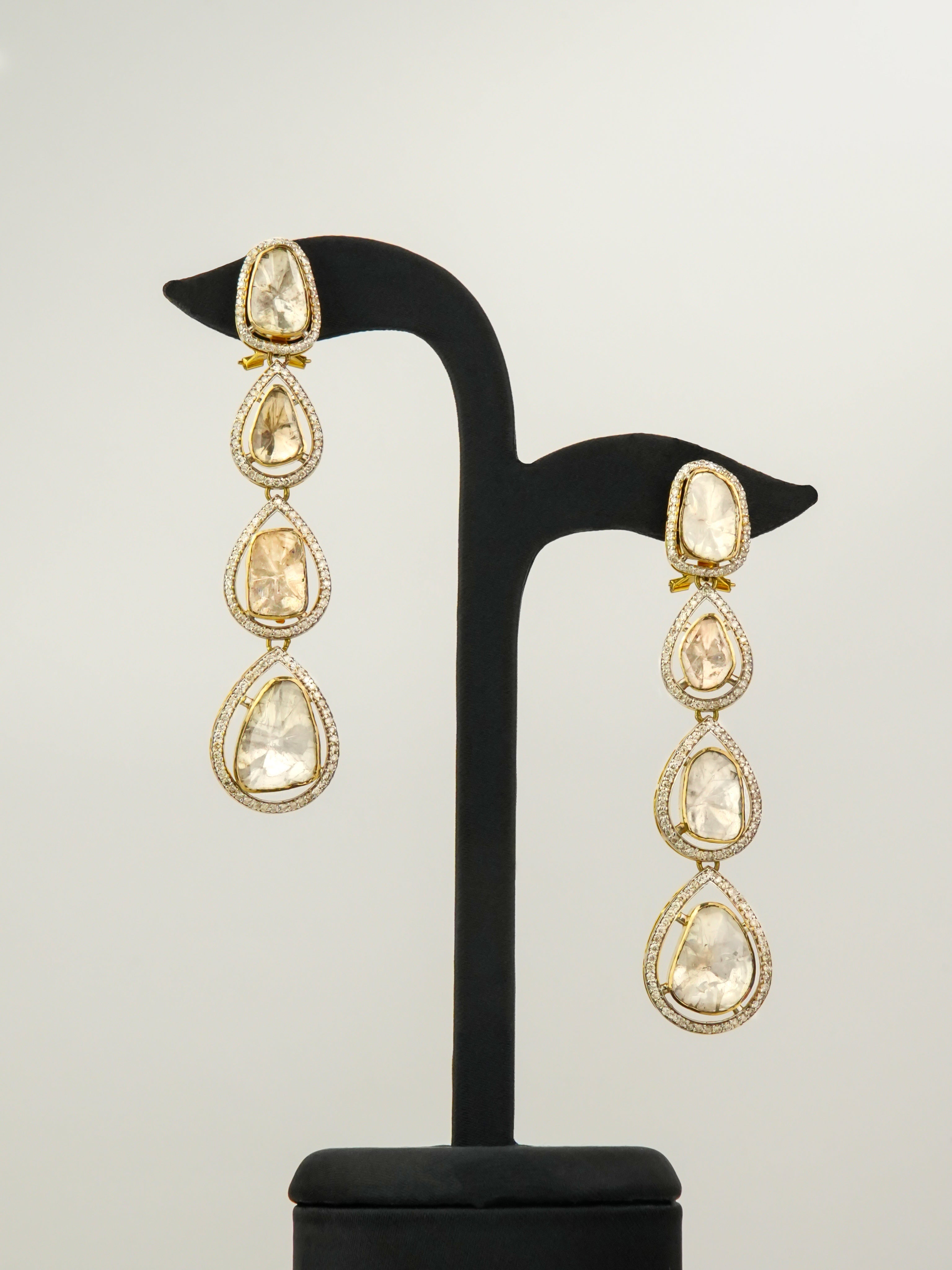 Nelina Polki And Diamond Long Earrings