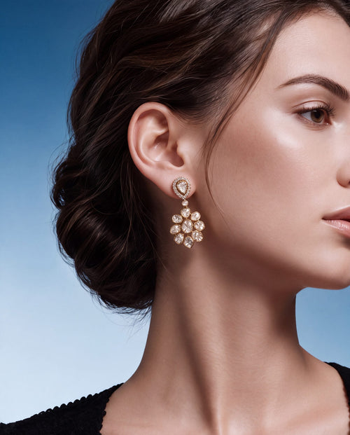 Diya Polki And Diamond Long Earrings