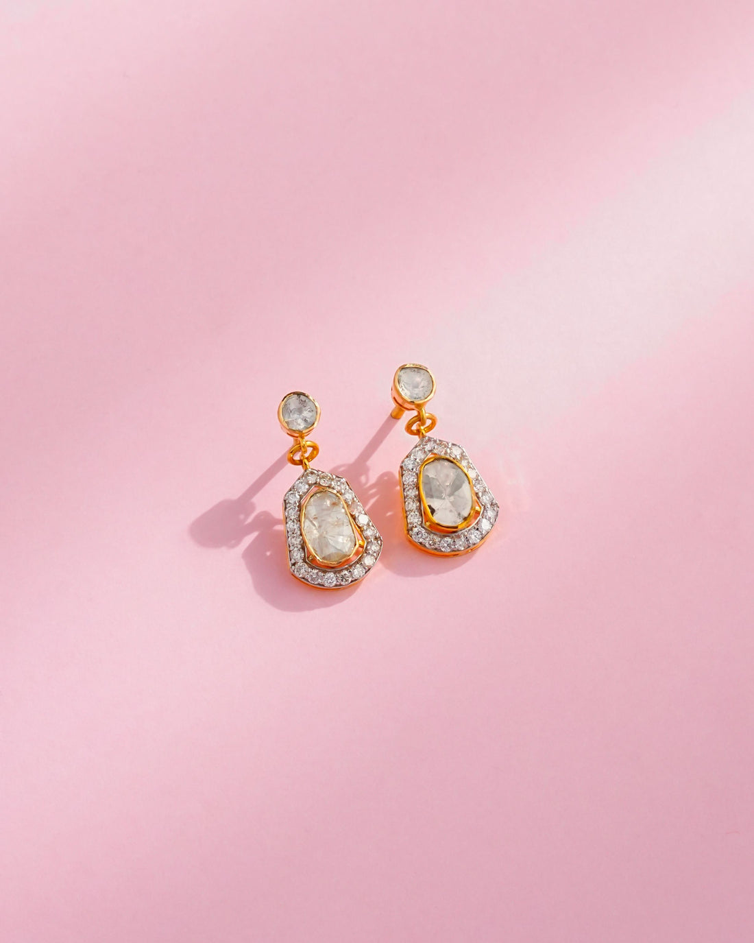 Ekshara Polki And Diamond Long Earrings