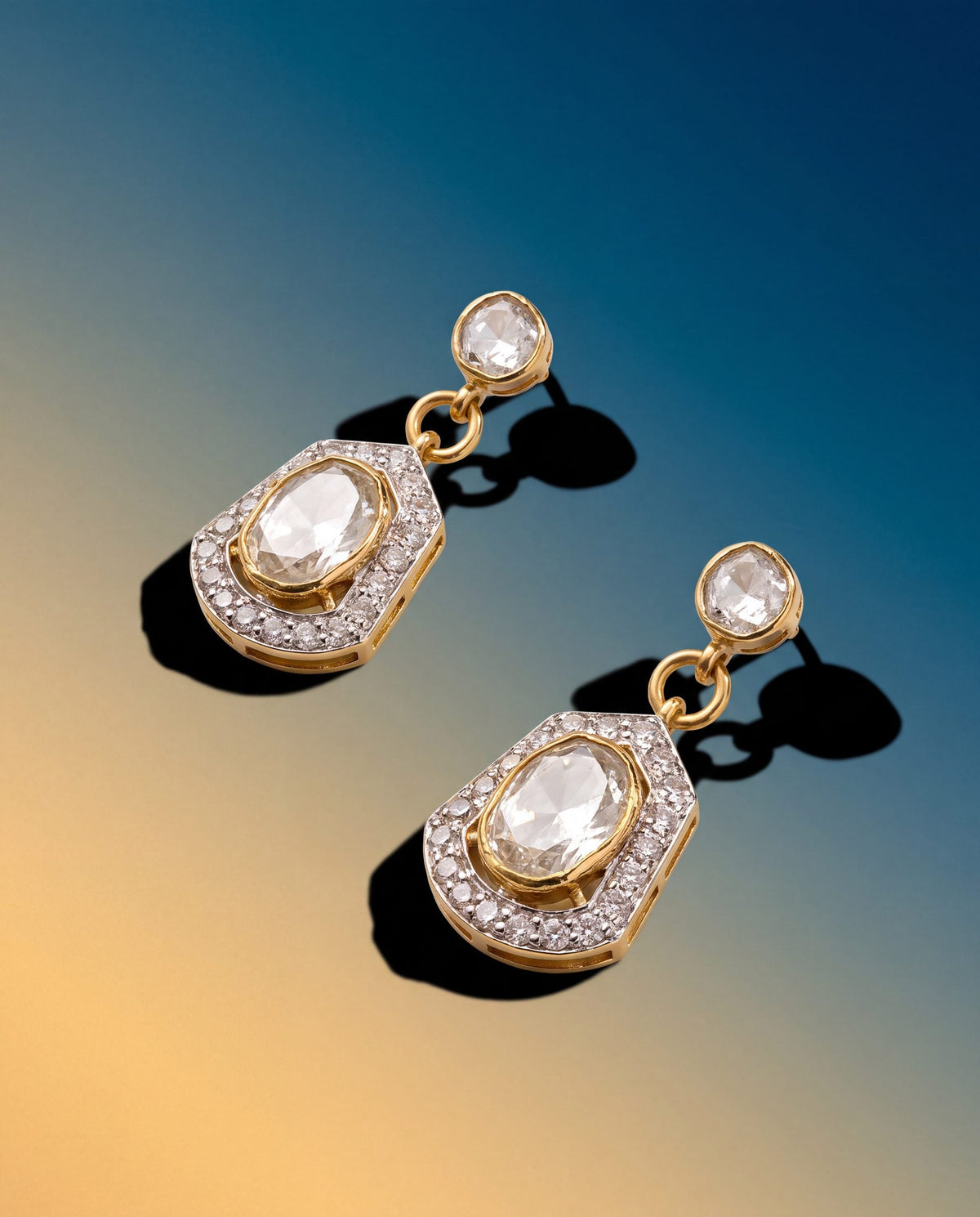 Ekshara Polki And Diamond Long Earrings