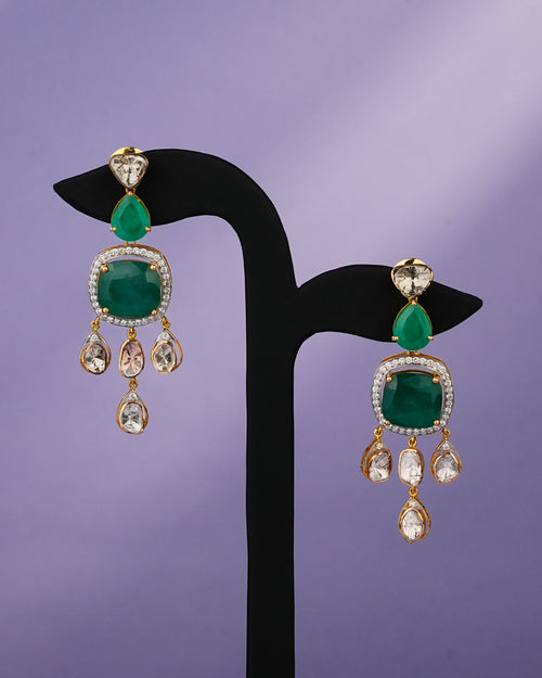 Sheena Polki And Diamond Long Earrings