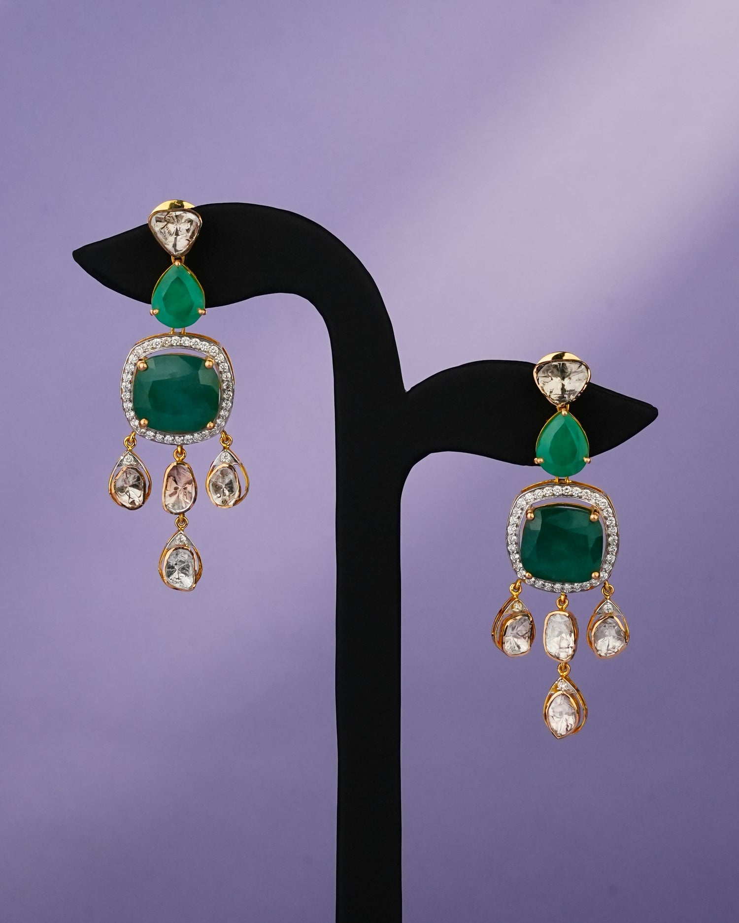 Sheena Polki And Diamond Long Earrings