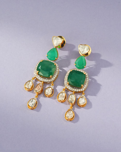 Sheena Polki And Diamond Long Earrings