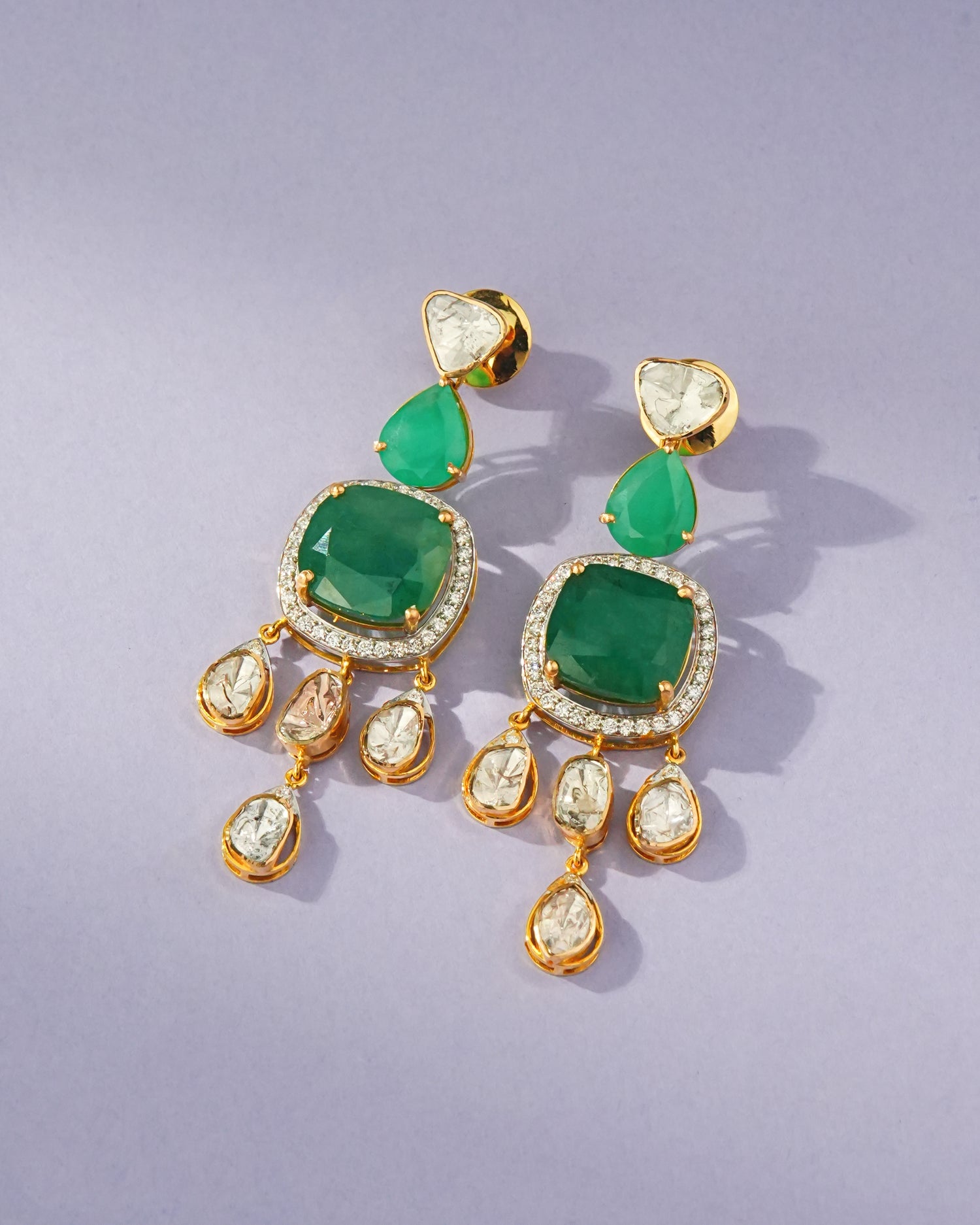 Sheena Polki And Diamond Long Earrings