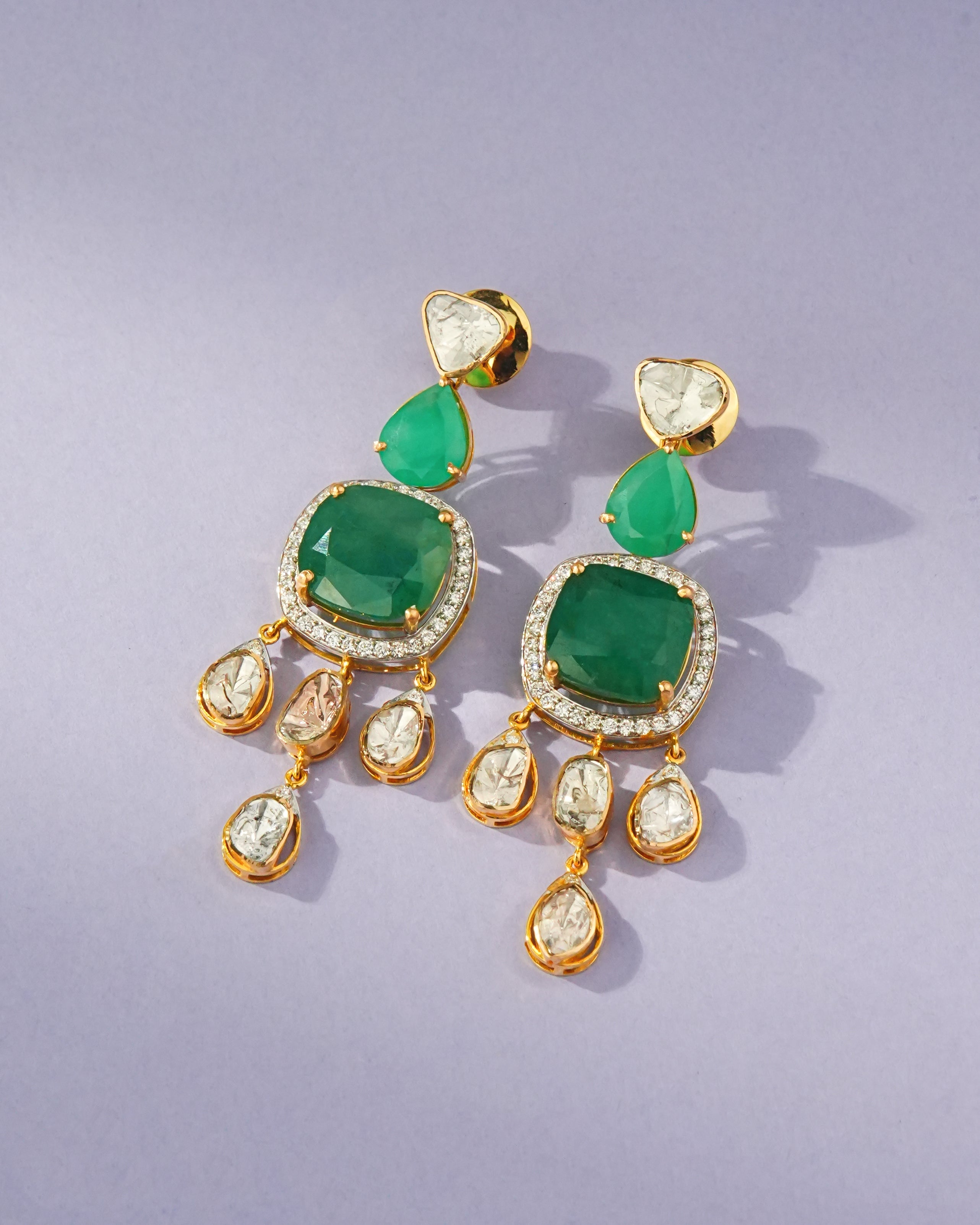 Sheena Polki And Diamond Long Earrings