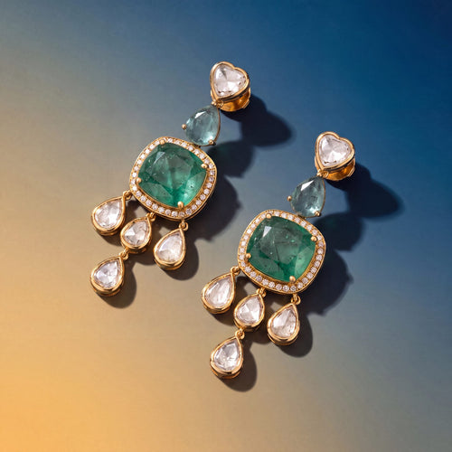 Sheena Polki And Diamond Long Earrings