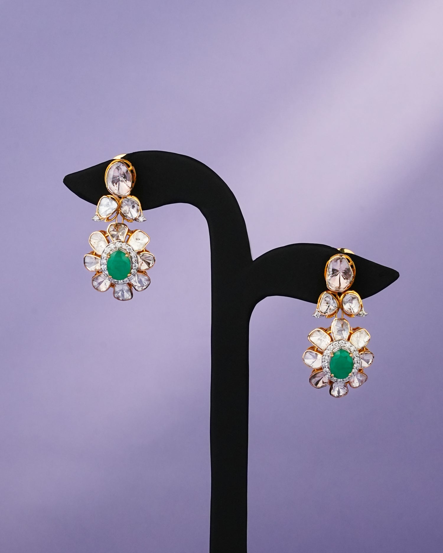 Bella Polki And Diamond Long Earrings