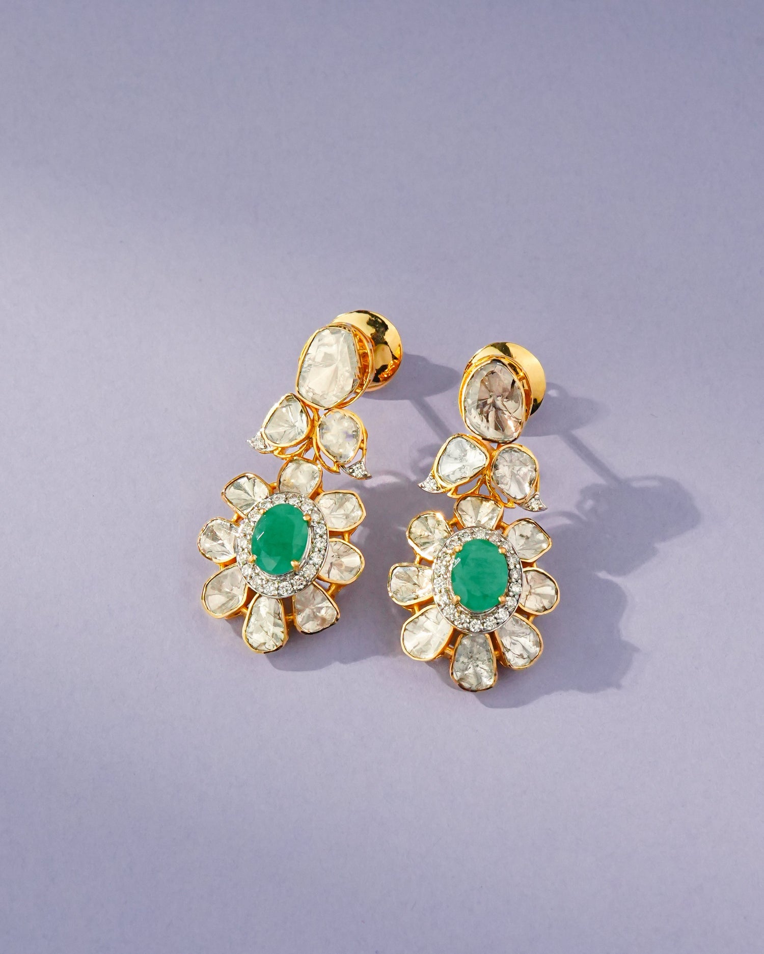 Bella Polki And Diamond Long Earrings