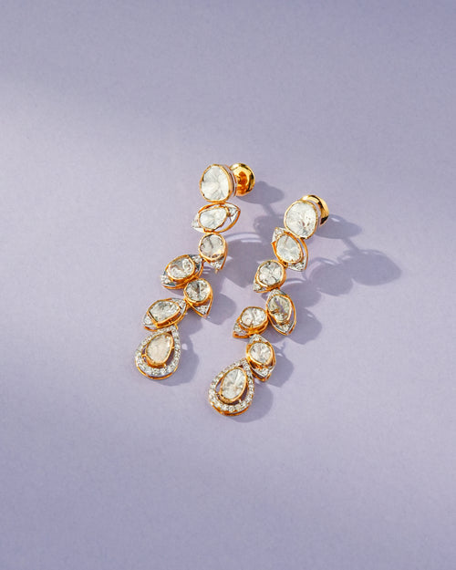 Vanya Polki And Diamond Long Earrings