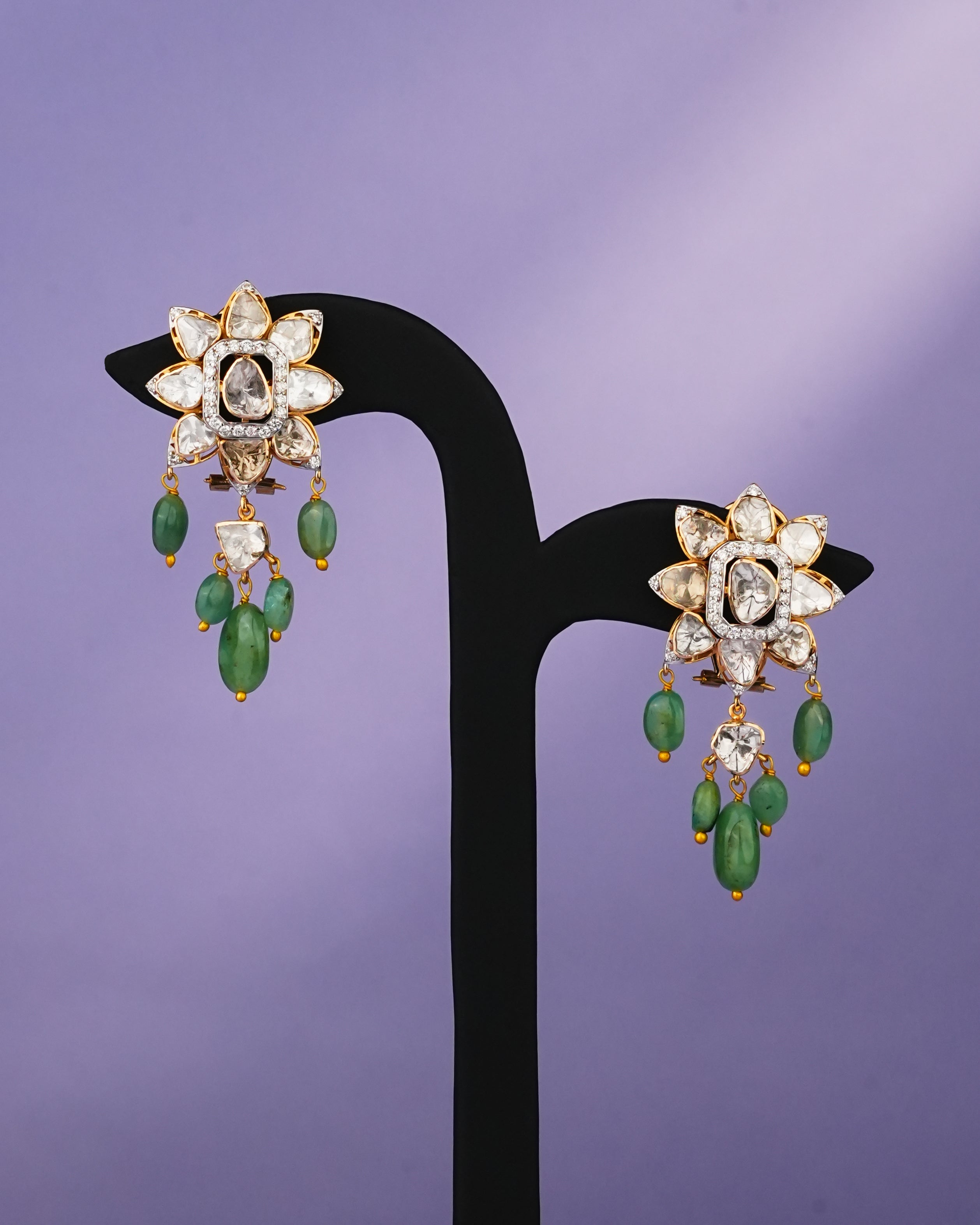 Shejali Polki And Diamond Long Earrings