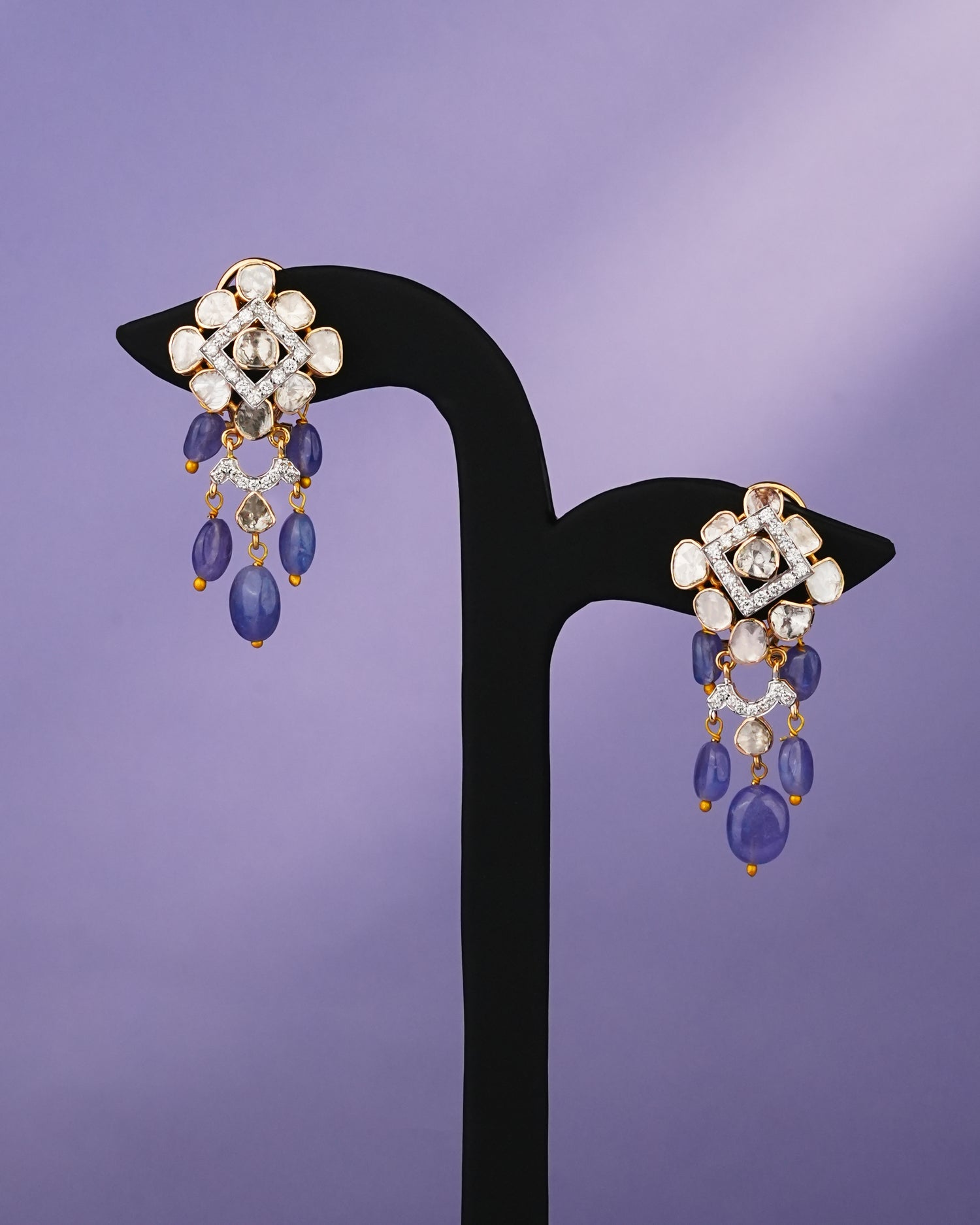 Nora Polki And Diamond Long Earrings