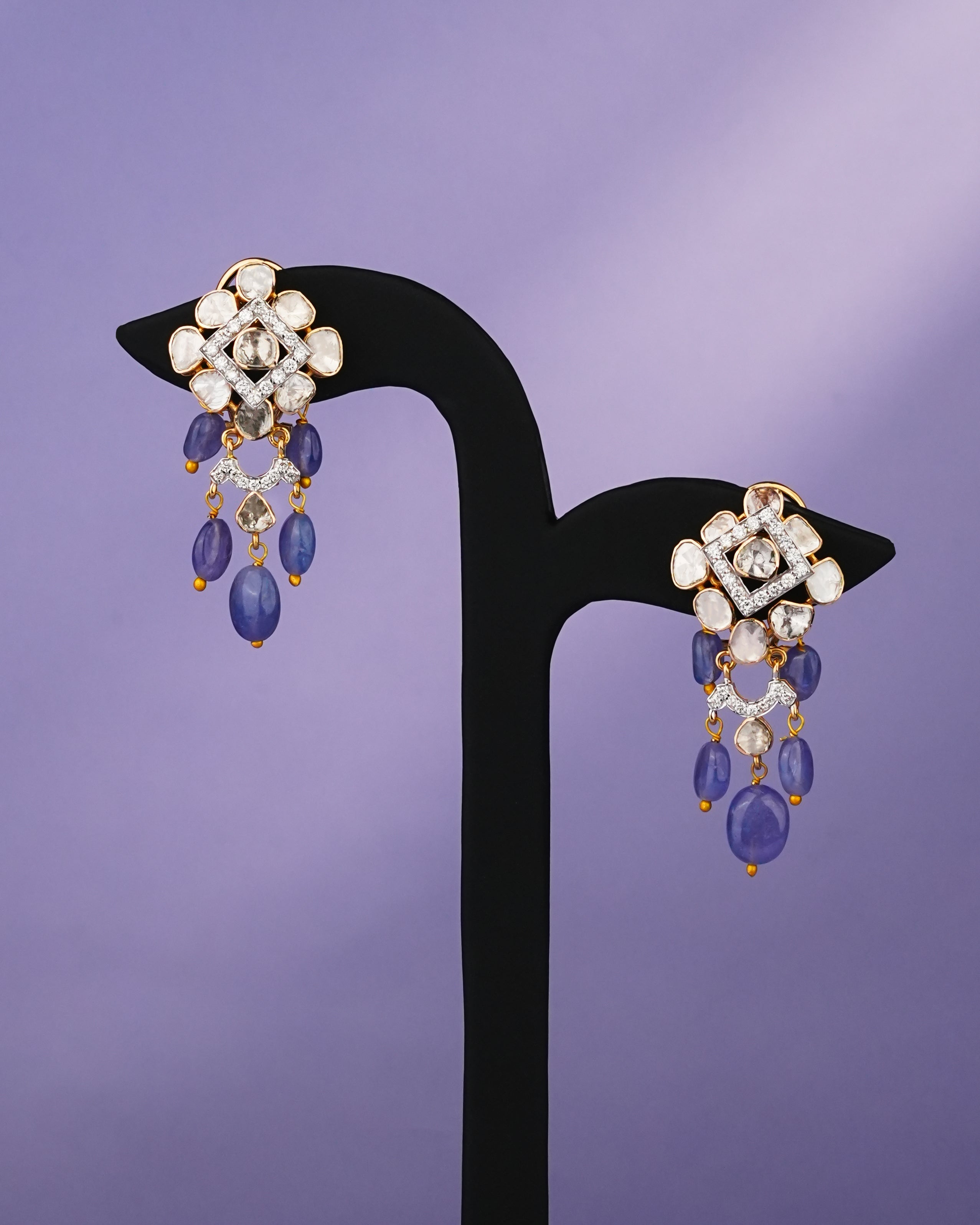 Nora Polki And Diamond Long Earrings