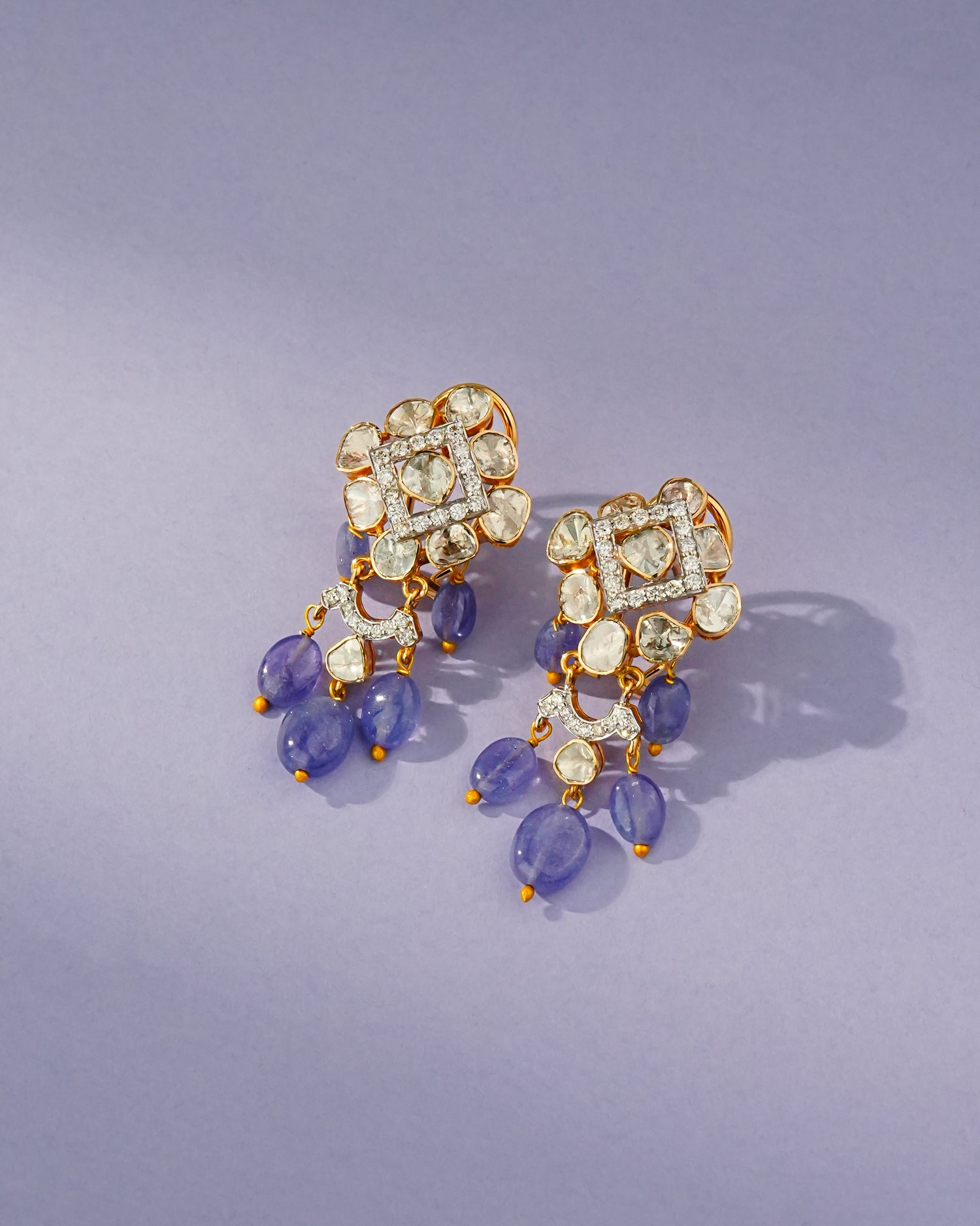 Nora Polki And Diamond Long Earrings