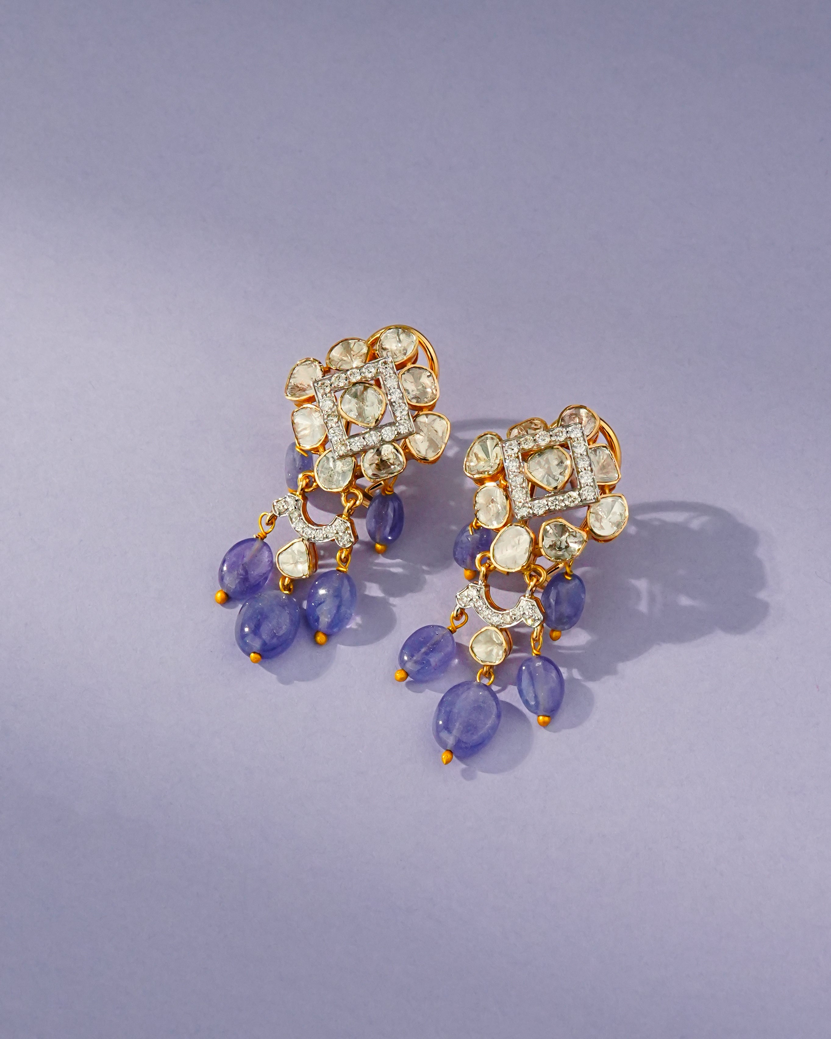 Nora Polki And Diamond Long Earrings
