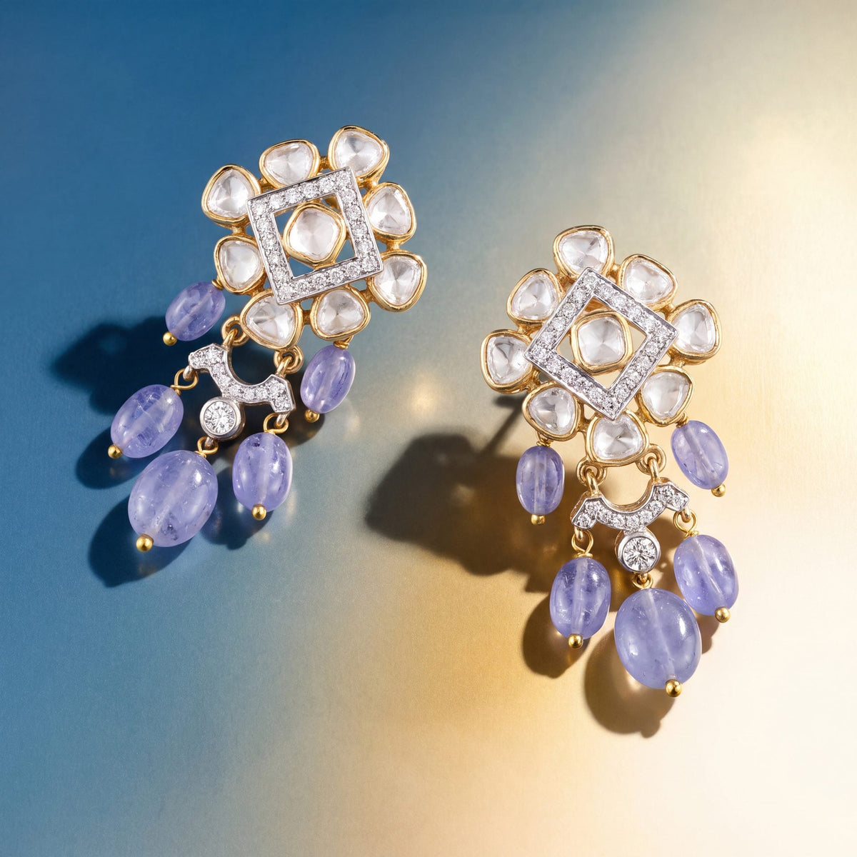 Nora Polki And Diamond Long Earrings