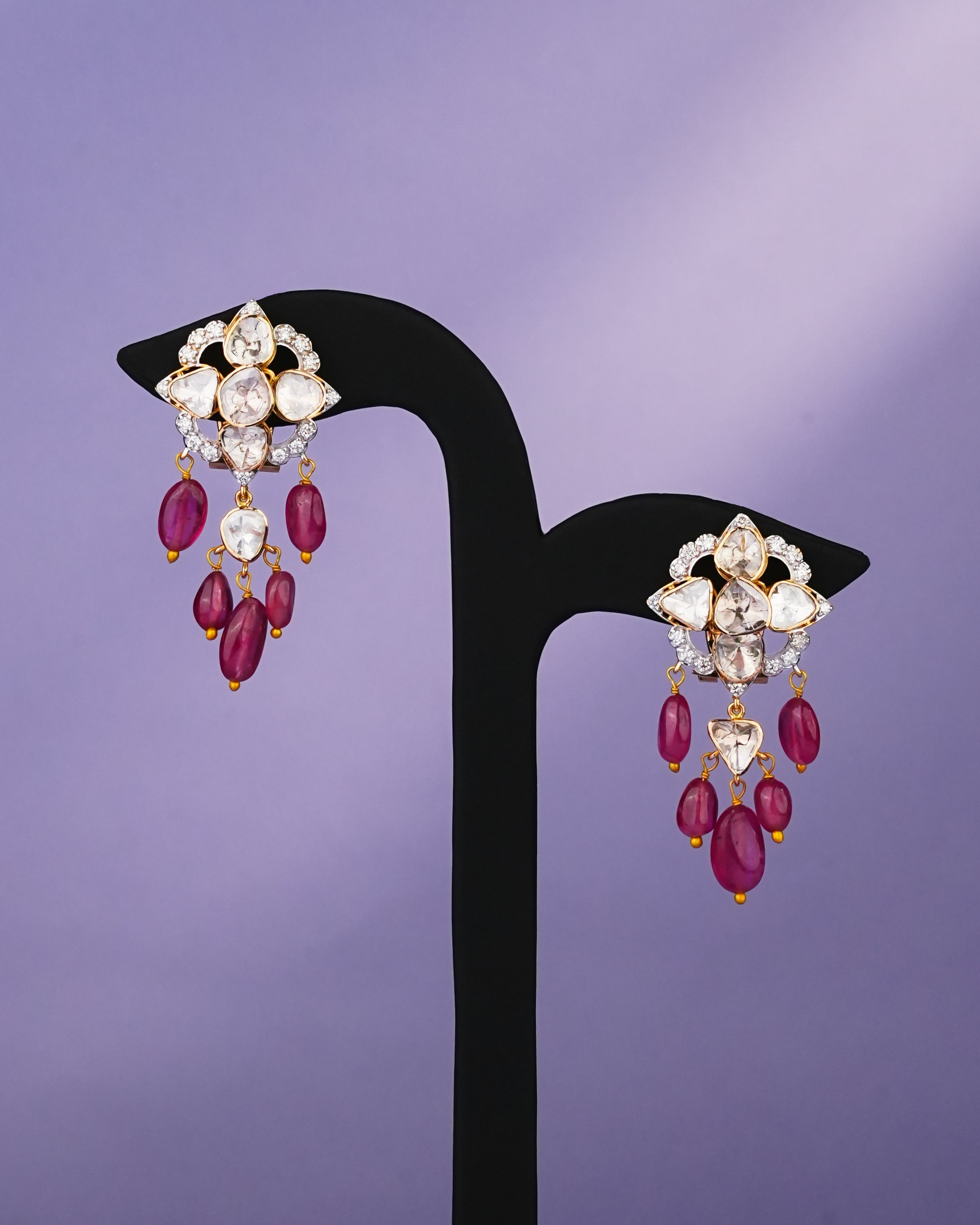 Elaine Polki And Diamond Long Earrings