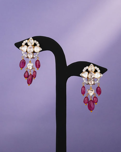 Elaine Polki And Diamond Long Earrings
