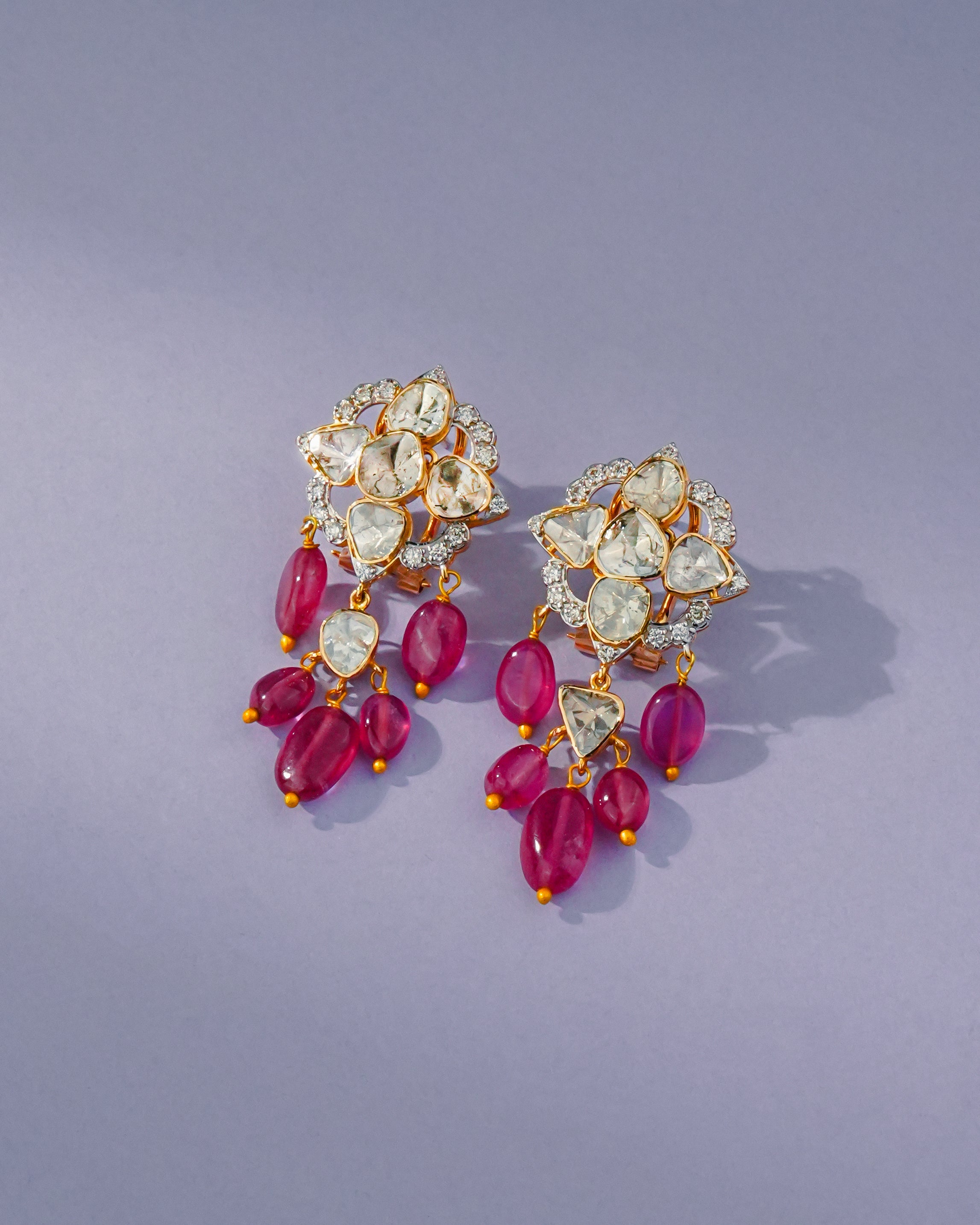Elaine Polki And Diamond Long Earrings