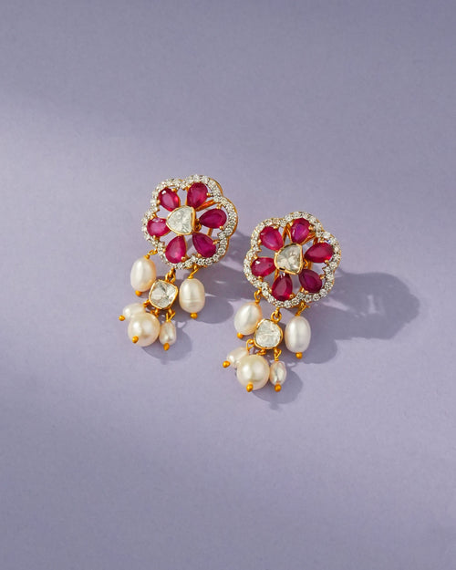 Adra Polki And Diamond Long Earrings