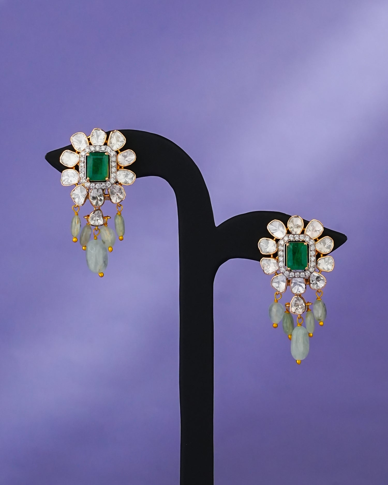 Sornaya Polki And Diamond Long Earrings