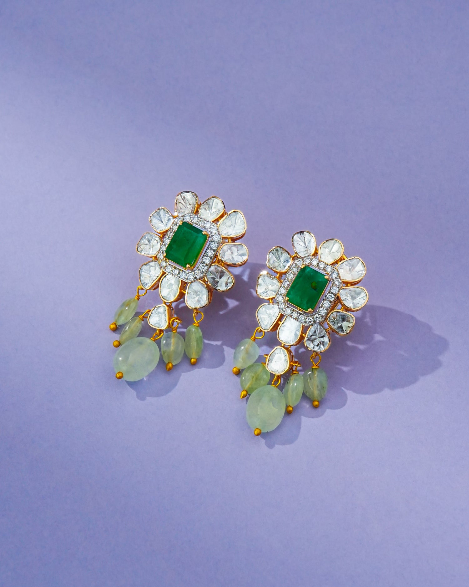 Sornaya Polki And Diamond Long Earrings