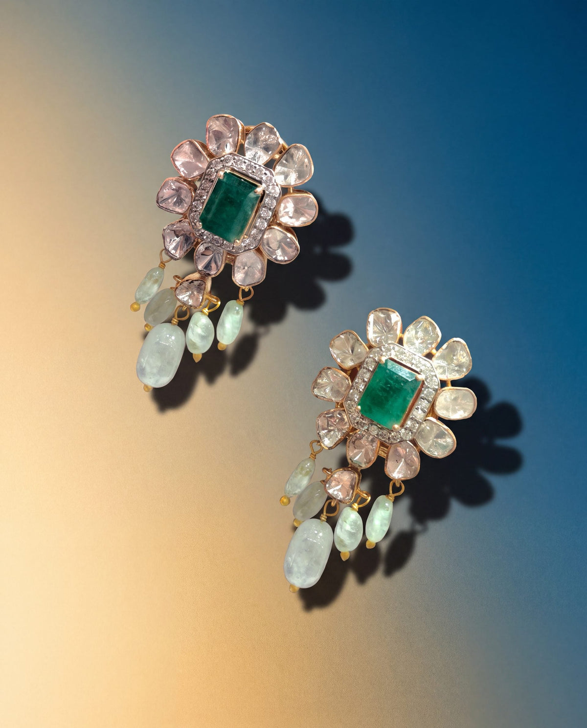 Sornaya Polki And Diamond Long Earrings