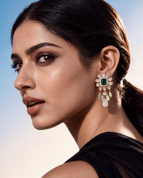 Sornaya Polki And Diamond Long Earrings