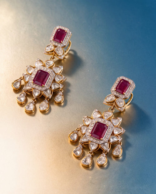 Delisha Polki And Diamond Long Earrings