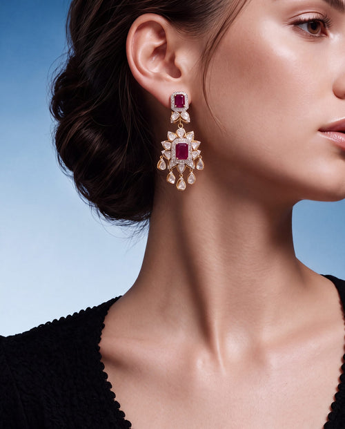 Delisha Polki And Diamond Long Earrings
