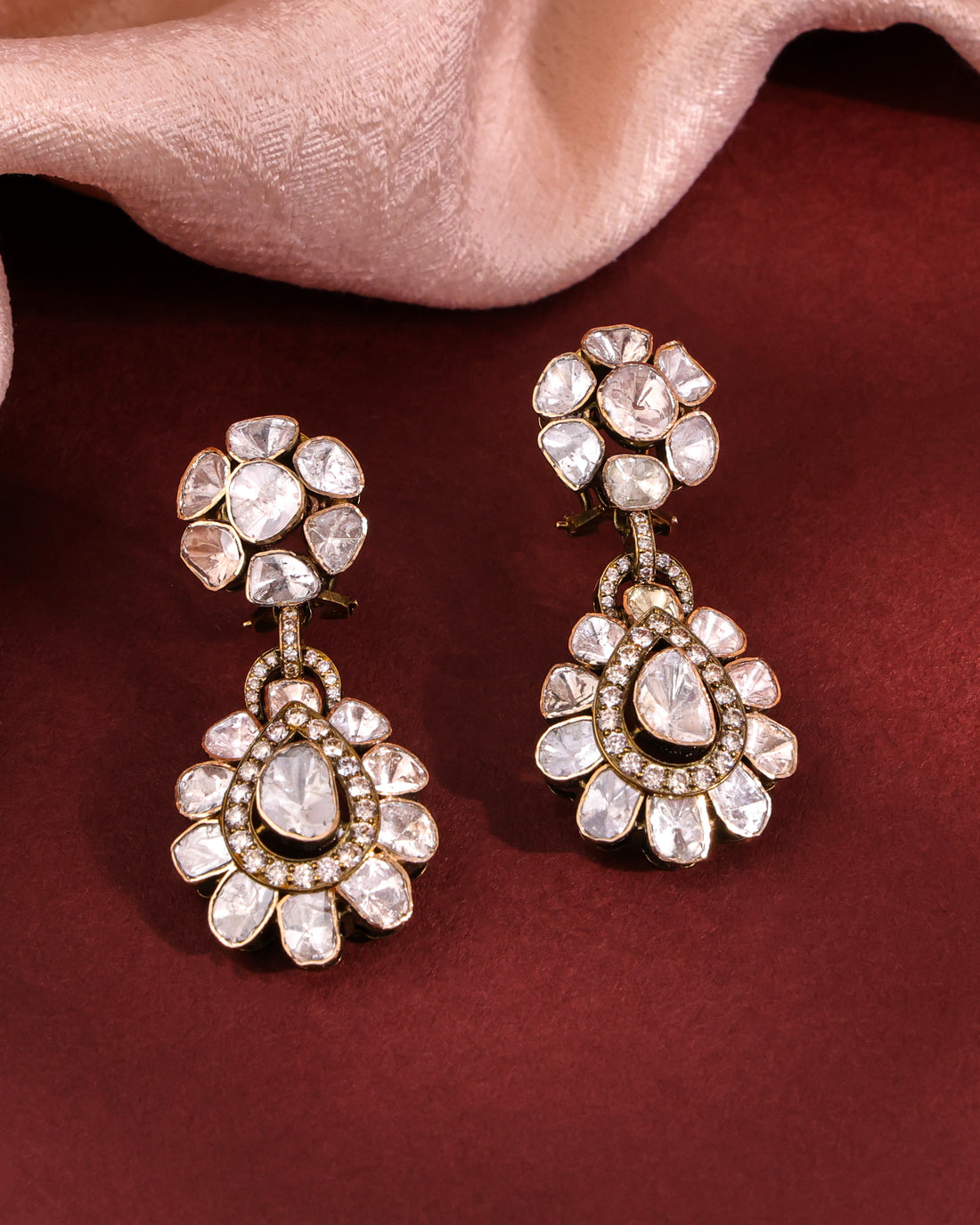 Gia Polki And Diamond Long Earrings
