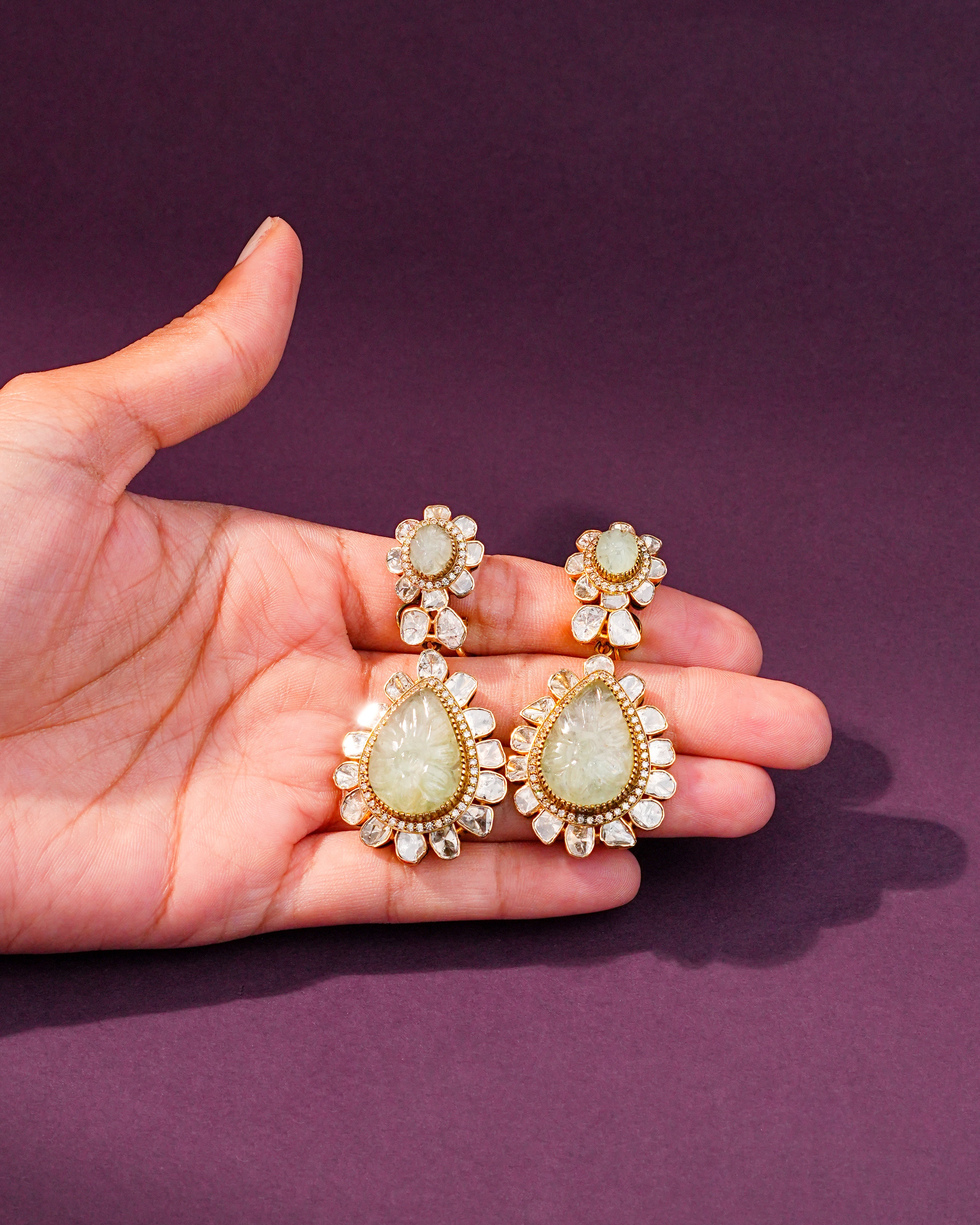 Luciana Polki And Diamond Long Earrings