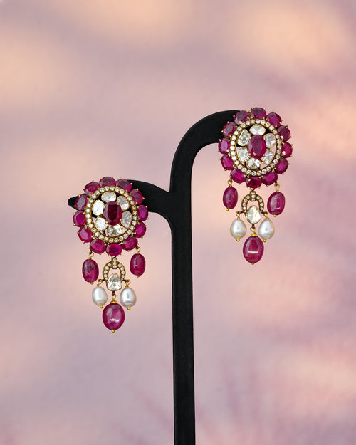 Shaima Polki And Diamond Long Earrings