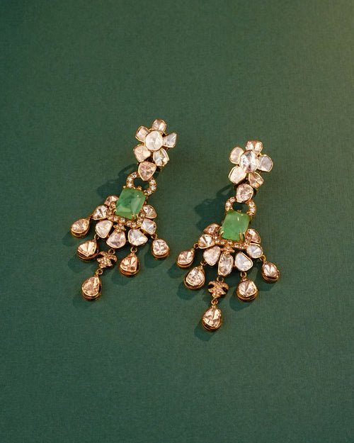 Fila Polki And Diamond Long Earrings