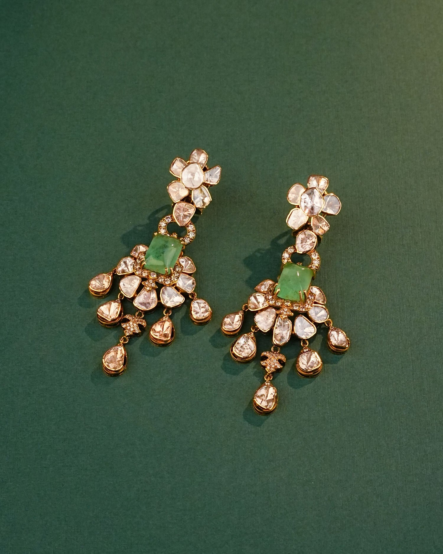 Fila Polki And Diamond Long Earrings