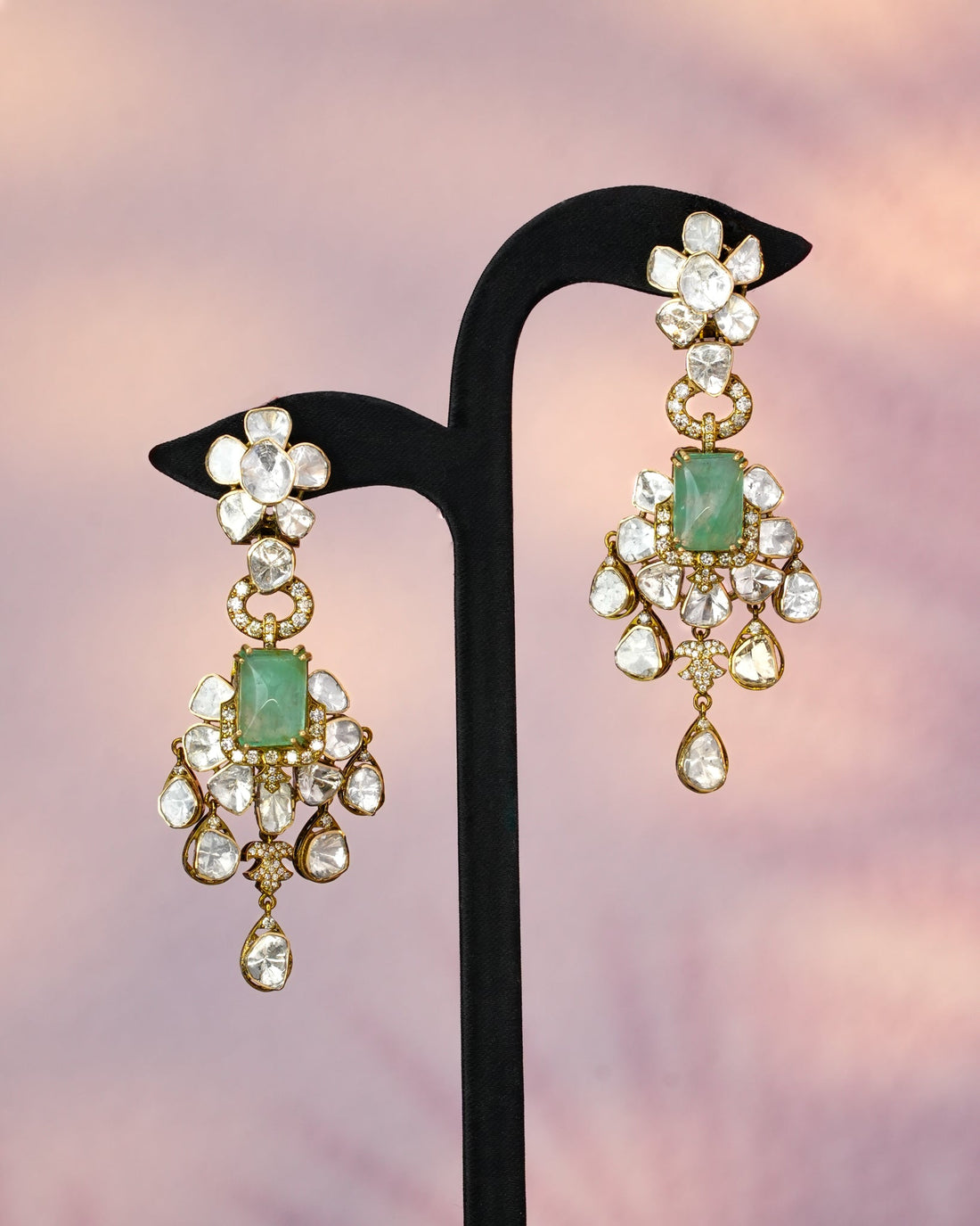 Fila Polki And Diamond Long Earrings