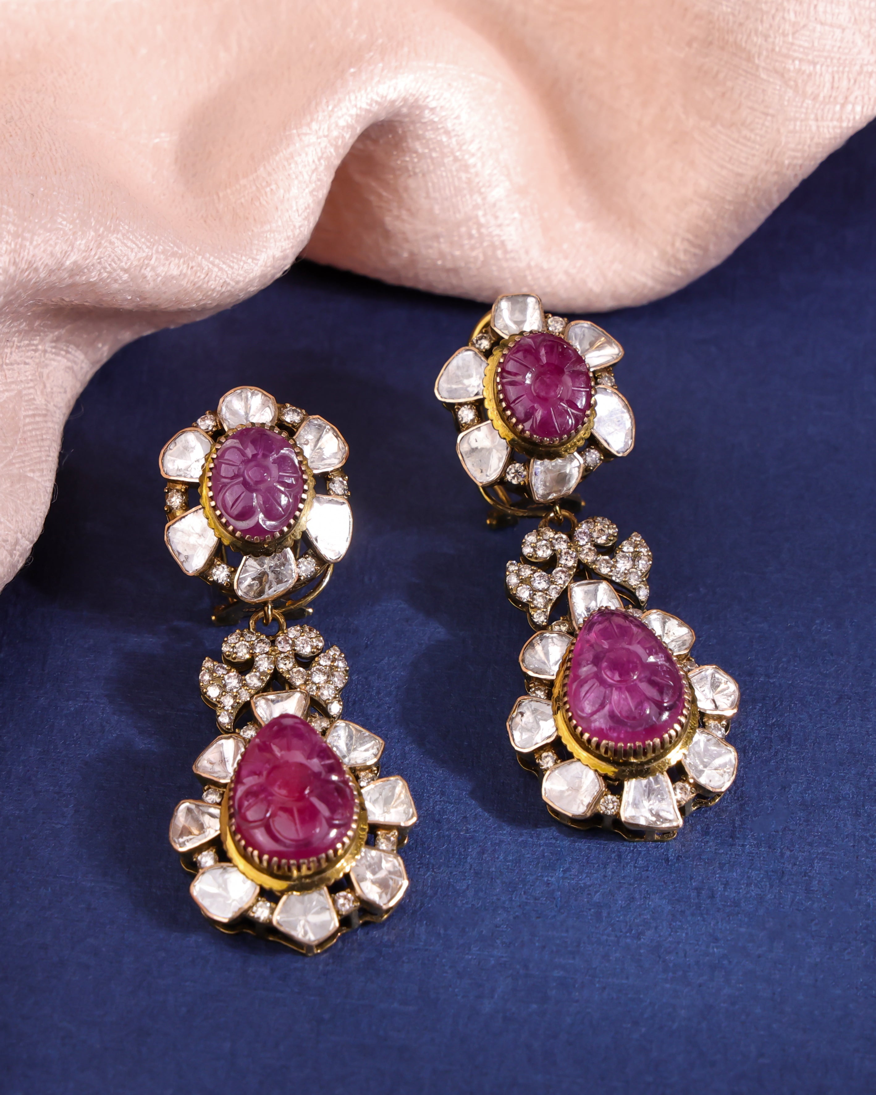 Dahlia Polki And Diamond Long Earrings